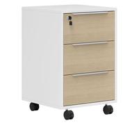 HOMCOM Cajonera de Escritorio con 3 Cajones, Cajonera de Oficina con Ruedas, Cerradura y 2 Llaves, Archivador Móvil para Estudio, Salón, 40x40x63,5 cm, Blanco y Roble