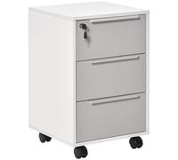 HOMCOM Cajonera de Escritorio con 3 Cajones, Cajonera de Oficina con Ruedas, Cerradura y 2 Llaves, Archivador Móvil para Estudio, Salón, 40x40x63,5 cm, Blanco y Gris