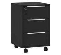 HOMCOM Cajonera de Escritorio con 3 Cajones 40x40x63,5 cm Negro | Cajonera de Oficina con Ruedas, Cerradura y 2 Llaves, Archivador Móvil, para Estudio, Salón