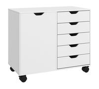 HOMCOM Cajonera de Escritorio con 5 Cajones y Ruedas 78x40x66,5 cm Blanco | Cajonera de Oficina, Estante Ajustable, Soporte para Impresora, para Estudio, Salón