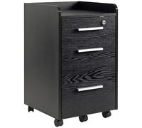 HOMCOM - Cajonera de escritorio con ruedas, 3 cajones, 1 bloqueable, 1 clasificador de carpetas de madera, color negro