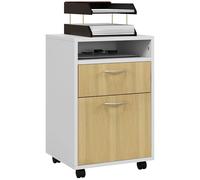 HOMCOM Cajonera de Escritorio con Ruedas, Cajonera de Oficina con Cajón, Compartimento, Puerta, Archivador Móvil para Estudio, Salón, 40x35x60 cm, Natural y Blanco