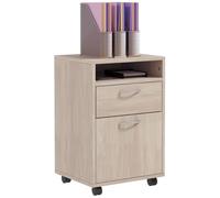 Homcom cajonera de escritorio con ruedas, cajonera de oficina con cajón, compartimento, puerta, archivador móvil para estudio, salón, 40x35x60 cm, roble 60 cm