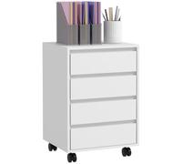 HOMCOM Cajonera de Oficina con 4 Cajones Cajonera de Escritorio con Ruedas Archivador Móvil para Estudio 46x40x65 cm BLANCO