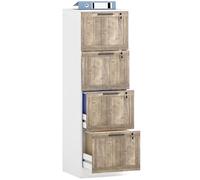 Homcom cajonera escritorio con 4 cajones, cajonera de oficina, mueble archivador, con 4 cerraduras, riel colgante para a4 y carta, 39,4x40x129 cm, blanco y marrón 40 cm