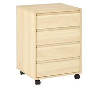 HOMCOM Cajonera de Oficina con 4 Cajones Cajonera de Escritorio con Ruedas Archivador Móvil para Estudio 46x40x65 cm Natural