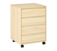 HOMCOM Cajonera de Oficina con 4 Cajones Cajonera de Escritorio con Ruedas Archivador Móvil para Estudio 46x40x65 cm Natural