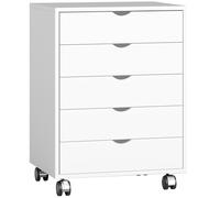 HOMCOM Cajonera de Oficina con 5 Cajones para Documentos A3, Ruedas y Freno, 50x40x67.5 cm, Blanco Aosom España