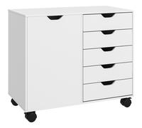 HOMCOM Cajonera de Oficina con 5 Cajones Ruedas Estante Ajustable Soporte para Impresora 78x40x66,5 cm Blanco