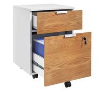Homcom cajonera de oficina con ruedas mueble archivador con 2 cajones barra colgante para carpetas a4 y carta cerradura en cajón inferior 42x40x60 cm blanco y natural