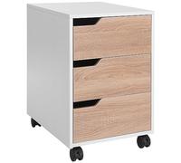 HOMCOM Cajonera de Oficina con Ruedas Mueble Archivador con 3 Cajones Cajonera para Escritorio Estudio 40x50x57,5 cm Roble y Blanco