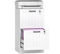 HOMCOM Cajonera Escritorio con 2 Cajones 40x40x71 cm Blanco | Cajonera de Oficina, Mueble Archivador, Riel Colgante para A4 y Carta