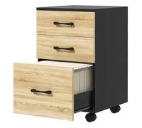 Homcom cajonera de oficina mueble archivador con 4 ruedas 3 cajones para tamaño a4 carta para estudio salón 40x42x65 cm roble y negro 40 cm