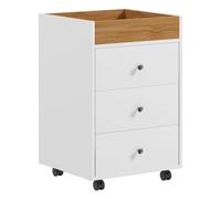 Homcom cajonera de oficina mueble archivador con 4 ruedas 3 cajones y 1 bandeja extraíble carga 30 kg para estudio salón 43x40x66,5 cm blanco y natural