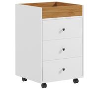 HOMCOM Cajonera de Oficina Mueble Archivador con 4 Ruedas 3 Cajones y 1 Bandeja Extraíble Carga 30 kg para Estudio Salón 43x40x66,5 cm Blanco y Natural White