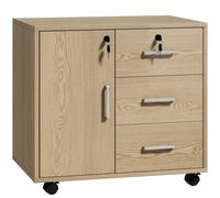HOMCOM Cajonera de oficina mueble de almacenaje con cerradura con 3 cajones y estante ajustable, ruedas, 40 x 60 x 56 cm, marrón claro