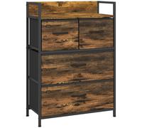 HOMCOM Cajonera de Tela con 4 Cajones Plegables y Marco de Acero Estilo Industrial para Salón 60x29x85 cm Marrón Rústico Aosom España