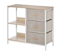 Homcom cajonera de tela estrecha, cómoda de tela con 3 cajones plegables, 2 estantes abiertos y amplia encimera, cómoda para dormitorio, salón y pasillo, natural y gris claro