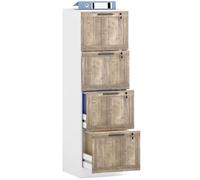 Homcom cajonera escritorio con 4 cajones, cajonera de oficina, mueble archivador, con 4 cerraduras, riel colgante para a4 y carta, 39,4x40x129 cm, blanco y marrón 40 cm