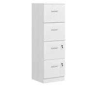 HOMCOM Cajonera Escritorio con 4 Cajones Cerraduras 40x42x130,8 cm Blanco | Cajonera de Oficina, Barras Ajustables para Archivos Tamaño A4 y Carta, Archivador para Estudio, Salón