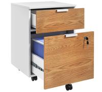 HOMCOM Cajonera Escritorio con 4 Ruedas 2 Cajones 2 Barras Colgantes para Carpetas Cerradura 42x40x60cm Blanco y Natural Aosom España