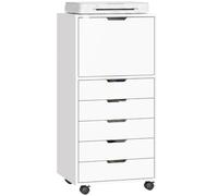 Homcom cajonera escritorio con 5 cajones, cajonera de oficina con ruedas y armario con cierre suave, soporte para impresora, mueble archivador para oficina en casa, blanco