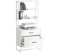 HOMCOM Cajonera Escritorio con Estantería, Mueble Archivador con 2 Cajones, Encimera para Impresora, Cerradura, para A4 Letter Legal, para Oficina, Estudio, Blanco