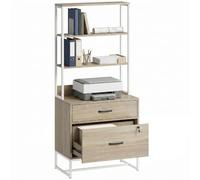 HOMCOM Cajonera Escritorio con Estantería, Mueble Archivador con 2 Cajones, Encimera para Impresora, Cerradura, para A4 Letter Legal, para Oficina, Estudio, Roble