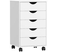 HOMCOM Cajonera Escritorio con Ruedas, Cajonera Oficina con 5 Cajones, Archivador Móvil, para Estudio, Salón, 40x40x67 cm, Blanco