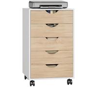 HOMCOM Cajonera Escritorio con Ruedas 5 Cajones 40x40x67cm Blanco y Natural