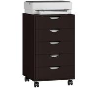 HOMCOM Cajonera Escritorio con Ruedas, 5 Cajones, 40x40x68,5 cm, Marrón | Soporte para Impresora, Cajonera Oficina, Archivador Móvil, para Estudio, Salón