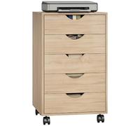 HOMCOM Cajonera Escritorio con Ruedas, 5 Cajones, 40x40x68,5 cm, Roble | Soporte para Impresora, Cajonera Oficina, Archivador Móvil, para Estudio, Salón