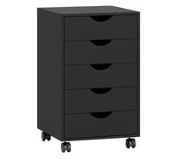 HOMCOM Cajonera Escritorio con Ruedas, Cajonera Oficina con 5 Cajones, Archivador Móvil, para Estudio, Salón, 40x40x67 cm, Negro