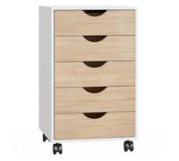 HOMCOM Cajonera Escritorio con Ruedas 5 Cajones 40x40x67cm Blanco y Natural | Cajonera Oficina, Archivador Móvil, para Estudio, Salón