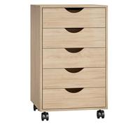 Homcom cajonera escritorio con ruedas, cajonera oficina con 5 cajones, archivador móvil, para estudio, salón, 40x40x68,5 cm, roble 40 cm