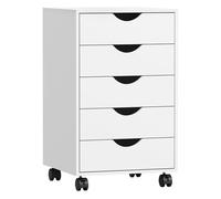 HOMCOM Cajonera Escritorio con Ruedas, 5 Cajones, 40x40x67 cm, Blanco | Cajonera Oficina, Archivador Móvil, para Estudio, Salón