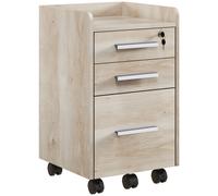 HOMCOM Cajonera Escritorio con Ruedas y 3 Cajones Cerradura y 2 Llaves Barras Ajustables para Archivos 39,2x40x65,4 cm Roble