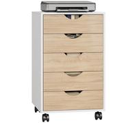 HOMCOM Cajonera Oficina con Ruedas y 5 Cajones Archivador Móvil, para Estudio Salón 40x40x67 cm Blanco y Natural BLANCO