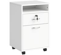HOMCOM Cajonera Oficina Móvil con 4 Ruedas 2 Frenos Cajón con Cerradura Estante Abierto Armario 40x35x60cm Blanco Práctica Aosom España