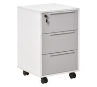 HomCom Cajonera archivador móvil 3 cajones ruedas, cerradura y 2 llaves 40x40x63,5 cm Blanco y gris
