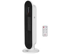 HOMCOM Calefactor Cerámico de Torre con Mando a Distancia Termostato Temporizador 24H y Sistema Antivuelco 21x21x63,5 cm Blanco y Negro Aosom España