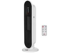 HOMCOM Calefactor Cerámico de Torre con Mando a Distancia Termostato Temporizador 24H y Sistema Antivuelco 21x21x63,5 cm Blanco y Negro Aosom España
