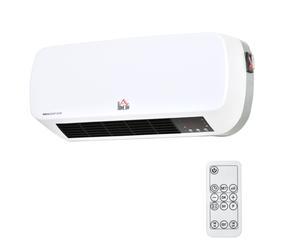 HOMCOM Calefactor Eléctrico Bajo Consumo PTC 1000W/2000W de Baño con Pantalla LED IPX2 3 Modos Temporizador Mando Blanco Aosom España
