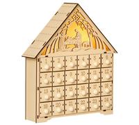 HOMCOM Calendario de Adviento de Madera con Luces y 24 Cajas de Cuenta Regresiva Natural Wood 26.6x6x30 cm