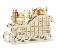 HOMCOM Calendario de Adviento de Navidad con Luces LED y 24 Cajones Decoración Navideña Modelo Trineo 45x10x31 cm Madera Natural Aosom España