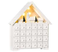 HOMCOM Calendario de Adviento de Navidad Madera con 24 Cajones y Luces LED Decoración Navideña Modelo Casita 39x9x42 cm Blanco Aosom España