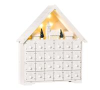 HOMCOM Calendario de Adviento de Navidad Madera con 24 Cajones y Luces LED Decoración Navideña Modelo Casita 39x9x42 cm Blanco Aosom España