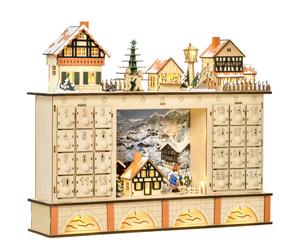 HOMCOM Calendario de Adviento para Llenar Calendario de Adviento de Madera con Luces y 24 Cajones 44x10x37 cm Natural Aosom España