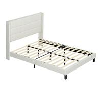HOMCOM Cama 135x190 cm Estructura de Cama Somier con Cabecera Tapizada de Lino Sintético y Espacio de Almacenamiento Debajo de la Cama Carga 300 kg Beige
