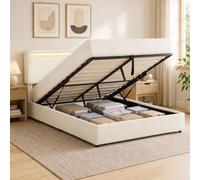 HOMCOM Cama canapé abatible 160 x 200 cm con LED RGB, almacenaje hidráulico, cabecero Ajustable, tapizada en Terciopelo, 12 Lamas, sin Necesidad de somier, Crema